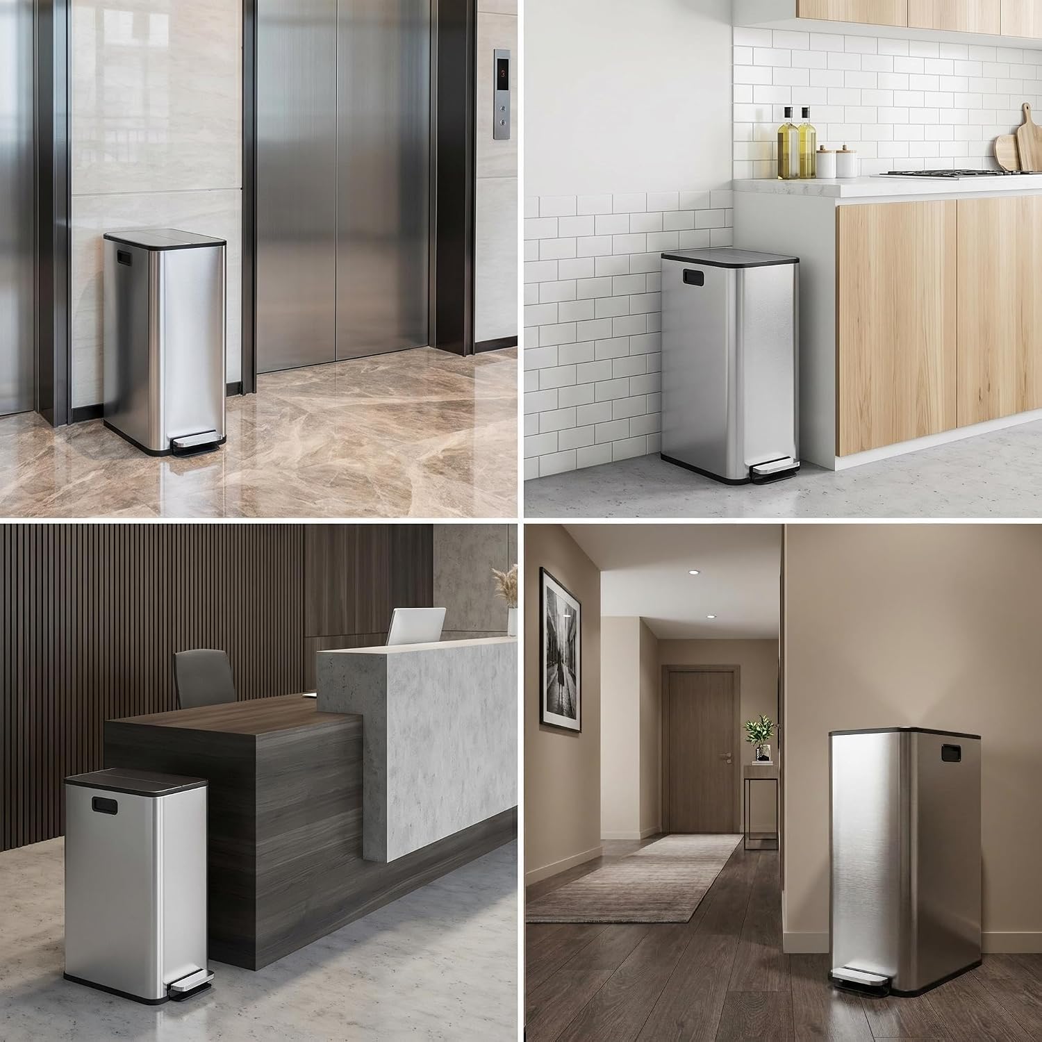 15-Gallon Dual Trash Can, Step-On Pedal Kitchen Trash Bin with Butterfly Lid, Odor-Proof Stainless Steel Large Trash Recycle Bin Combo with Removable Inner Buckets (2 x 28L) - Silver