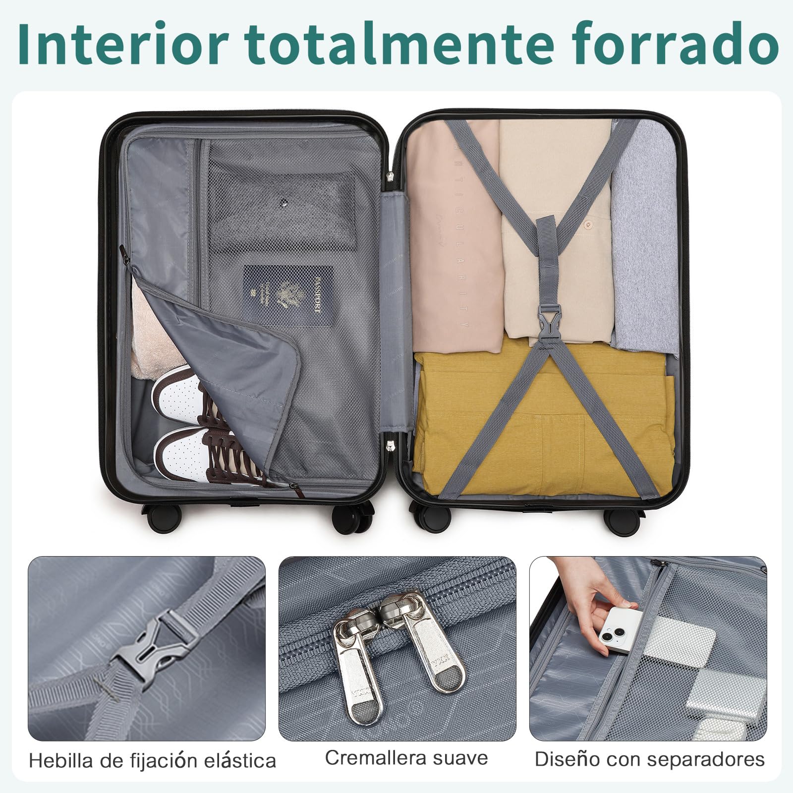 British Traveller Maleta de Cabina 74,5CM Maleta de Viaje Rígida con Cerradura TSA (Negro)
