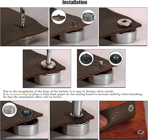 Miniatura 4 de Juego de 30 botones a presión de cuero de 0.67 pulgadas (0.669 in), cierre de presión de bronce para broches de cuero y kit de cierres, broches de