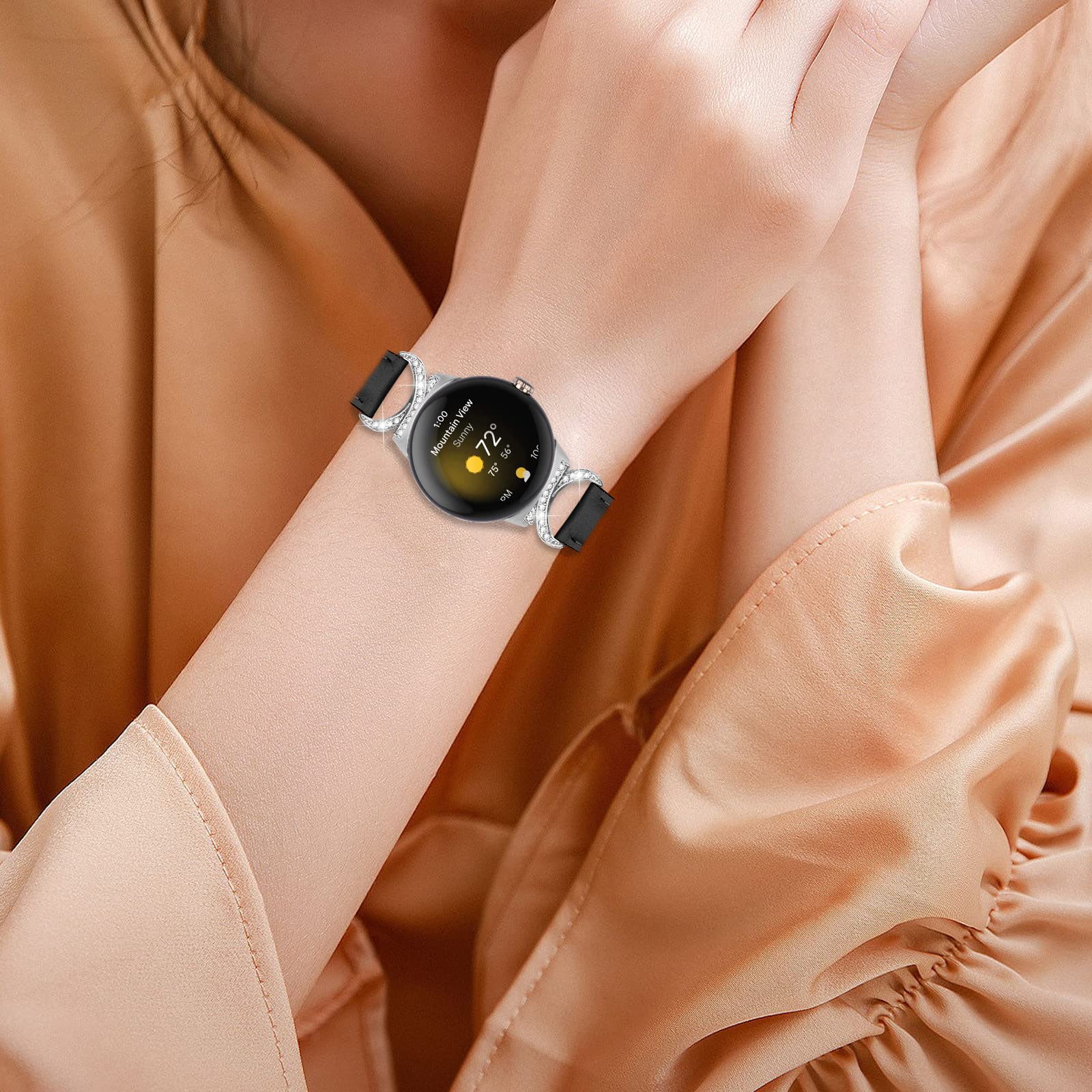 Bracelets de rechange en cuir et métal pour Google Pixel Watch (noir)