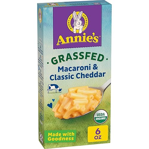 Annie's Macarrones y queso orgánicos, queso cheddar suave clásico, alimentado con pasto, 6 onzas