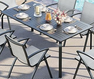 GarveeHome 71" Modern Outdoor Dining Table with Umbrella Hole - Marine-Grade Aluminum Patio Table, Weatherproof & Rust-Proof Design for Restaurants, Backyards, Poolside - Scratch-Resistant Gray Table