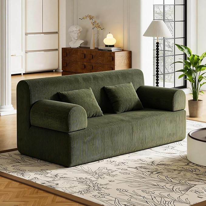 sogesfurniture Green Loveseat with Boneless Couch,Cloud Feeling,Double Convertible Sofa Bed for Comfortable Use&Support, Living Room, Apartment