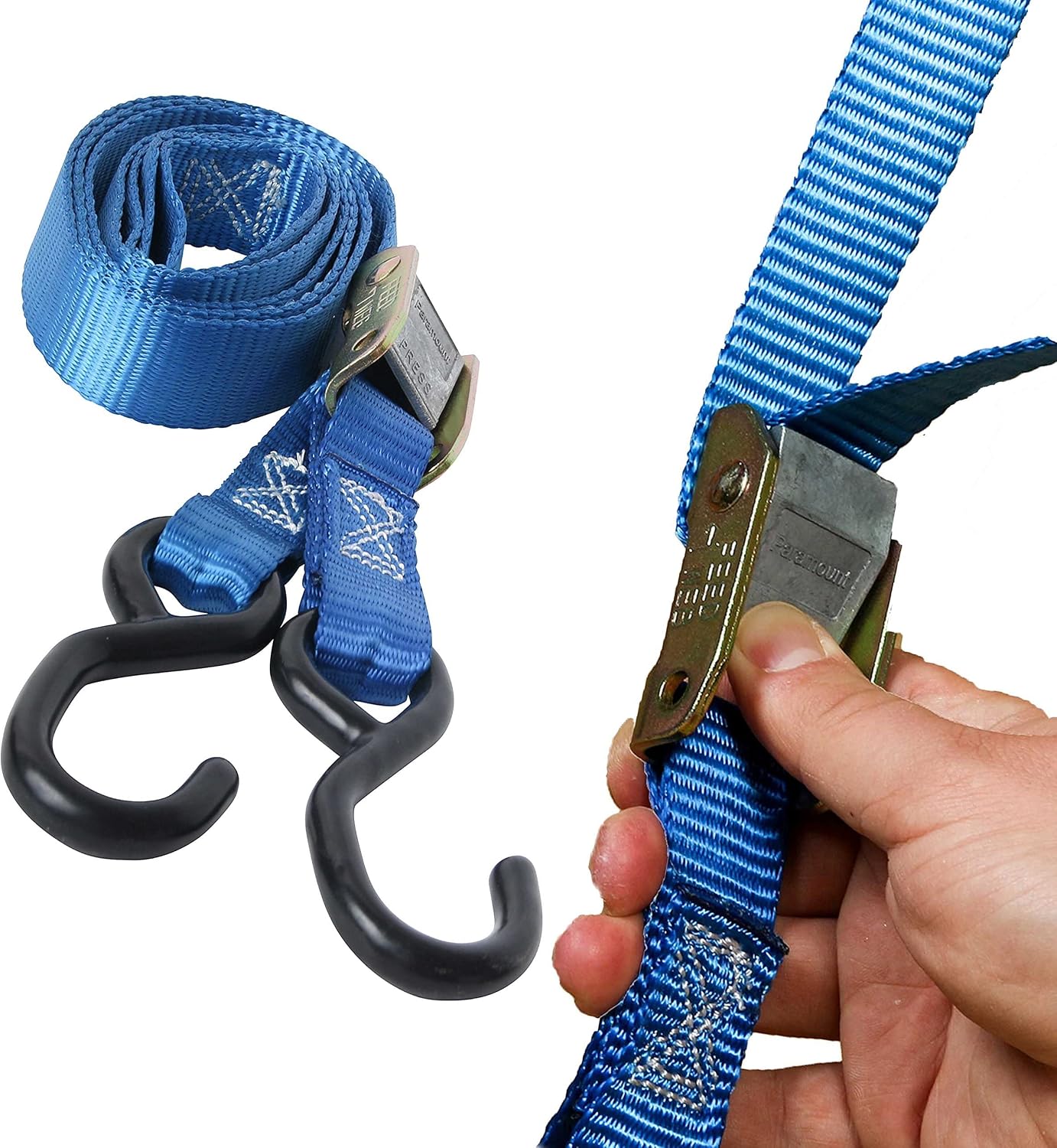 DC Cargo Mall 2 Motorcycle Kayak Tie-Down Cam Straps 1" x 9' Strong Tie-Down Straps with Durable Polyester and Vinyl-Coated S Hooks, Tie Down Cargo | for Pickup Bed, Moving Truck, Van, Trailer