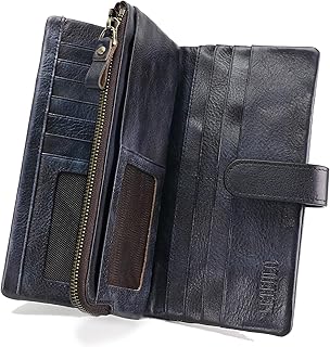 LETEULO Women's RFID Blocking Genuine Leather Wallet Vintage Hand Rubbing Wallets Organizer