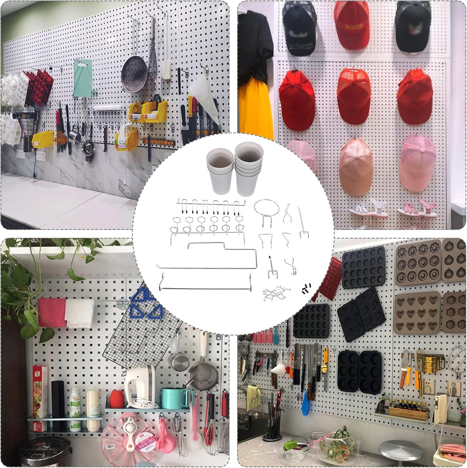 Alasum 170pcs Pegboard Hook Set with 1/8" and 1/4" Hooks, Metal Pegboard Tool Holders for Garage Wall Storage and Craft Room Organization
