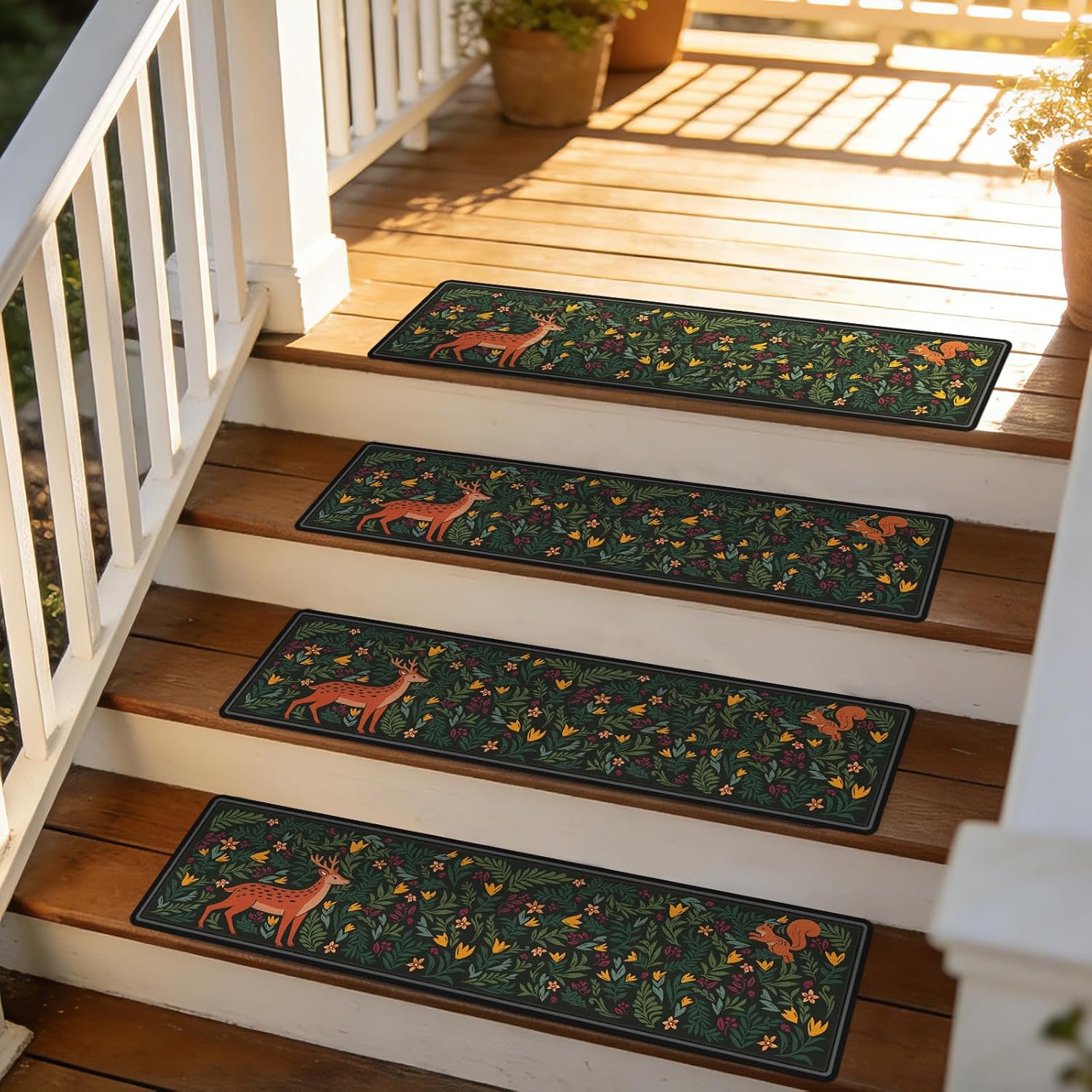 SALLOUS Outdoor Stair Treads 8” x 30” - 15-Pack Non Slip Stair Grip Tape for Wooden & Concrete Steps, Weatherproof High Traction Stair Strips for Stairs, 80-Grit Adhesive Step Treads (Dark Green)