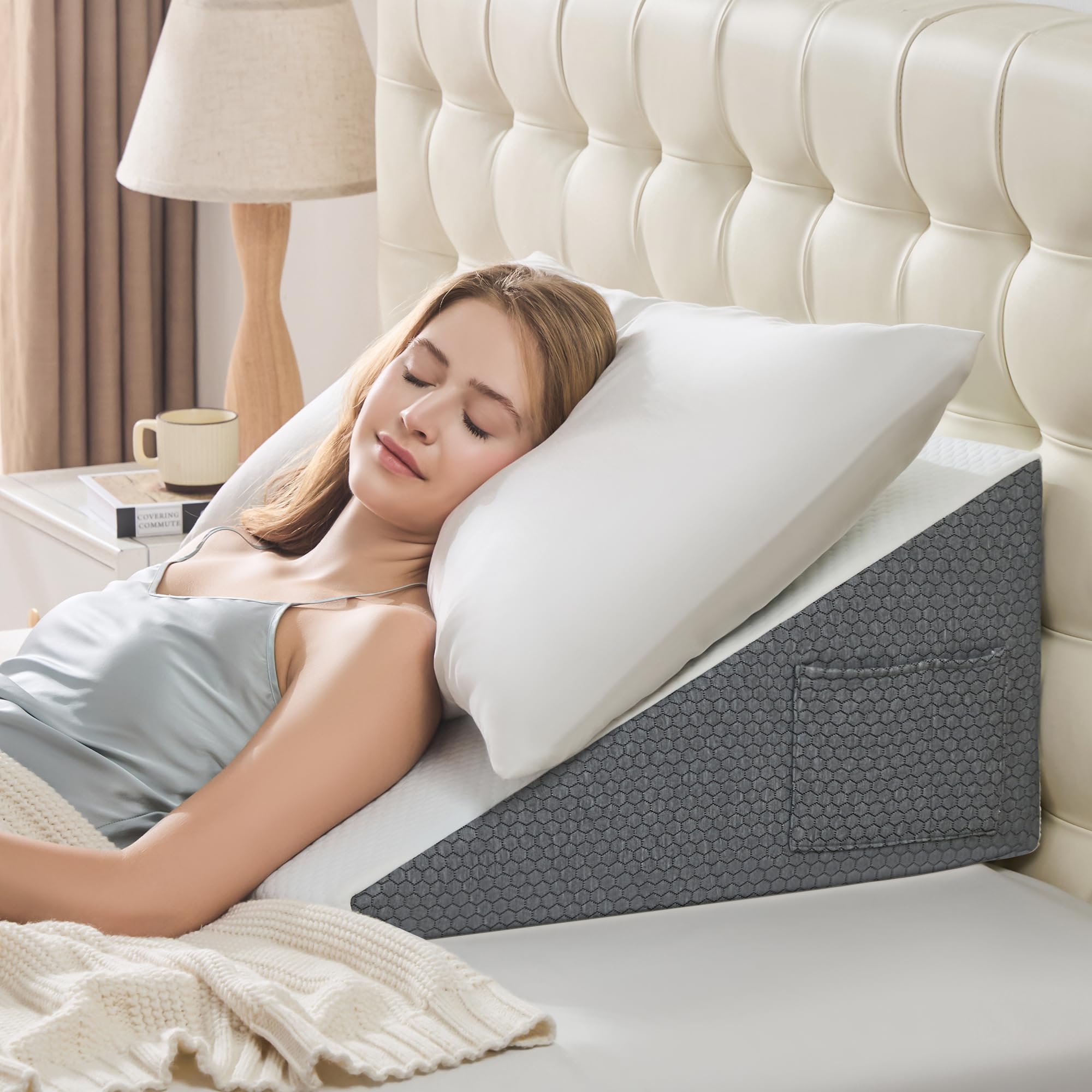 Cuscino a cuneo per dormire – 60x60x30 cm Cuscino triangolare per testata del letto, in memory foam, GERD, russamento, sollievo dal mal di schiena dopo gli interventi chirurgici, sollevamento