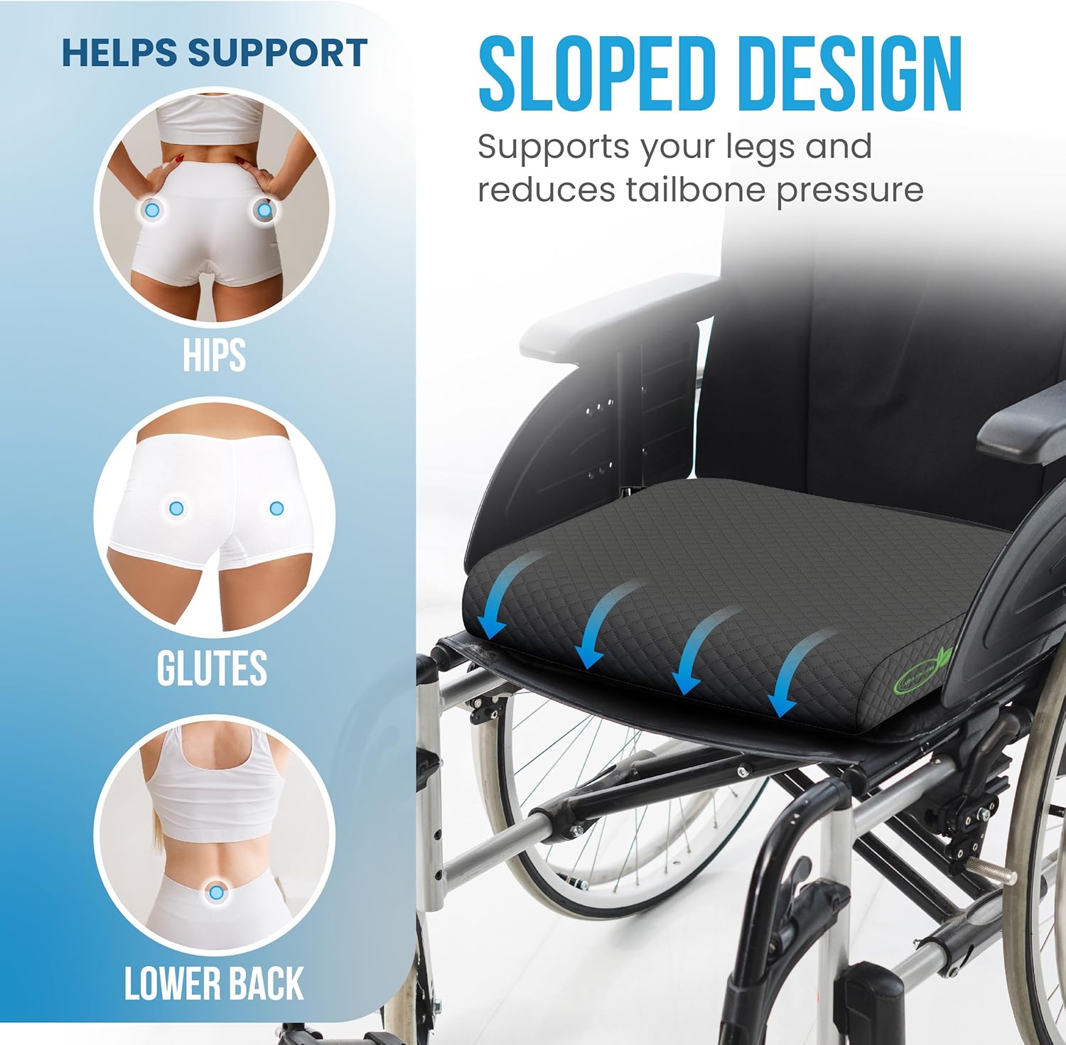 Extra Large Wheelchair Seat Cushion - for Sciatica and Lower Back Pain Relief, Anti-Slip, Removable Strap, Coccyx Pain Relief, 19” X 17” X 3” (Black) - Image 7