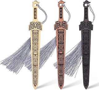 3 Pcs Wooden Sword Bookmark,Cool Bookmarks with Tassel,Vintage Book Marks for Reading Men,Book Reading Accessories,Gift for Men Teacher and Student Office School Library Bookstore(Black Brown)