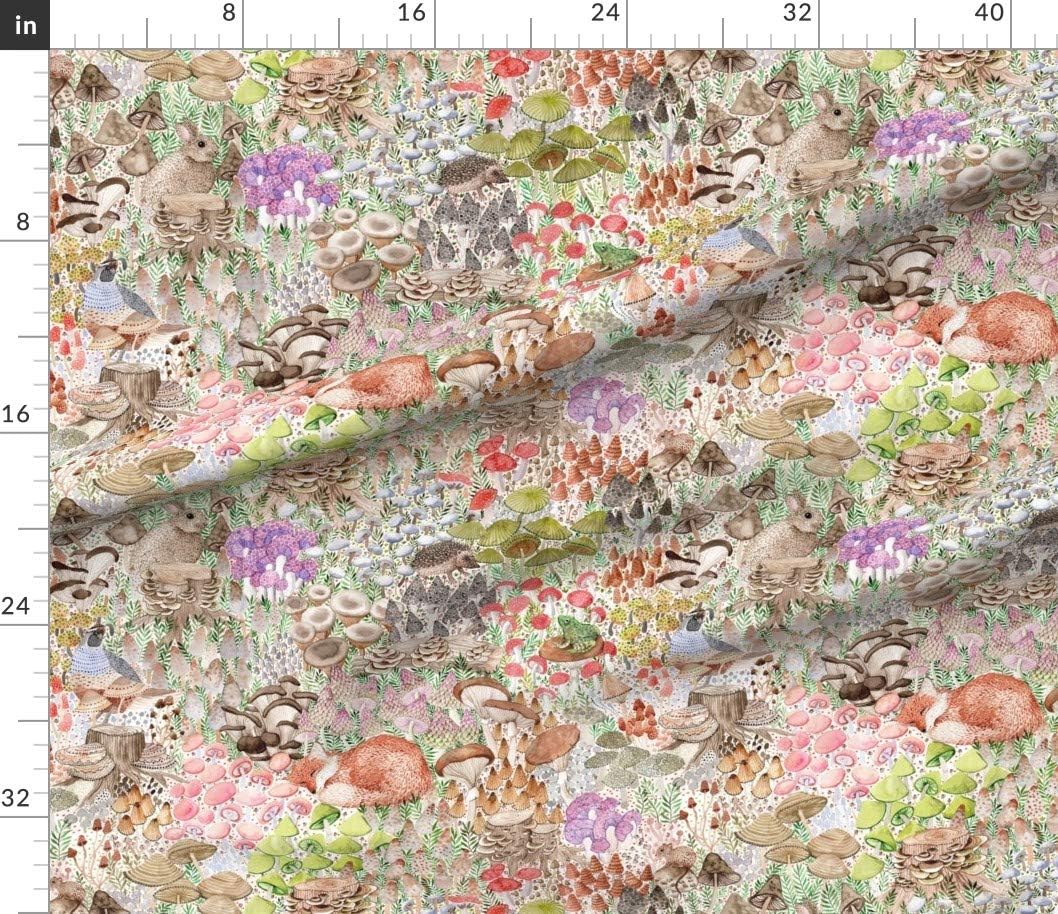 Spoonflower Fabric - Woodland Bunny Frog Mouse Foliage Fox Mushrooms Mushroom Toadstools Printed on Petal Signature Cotton Fabric by The Yard - Sewing Quilting Apparel Crafts Decor