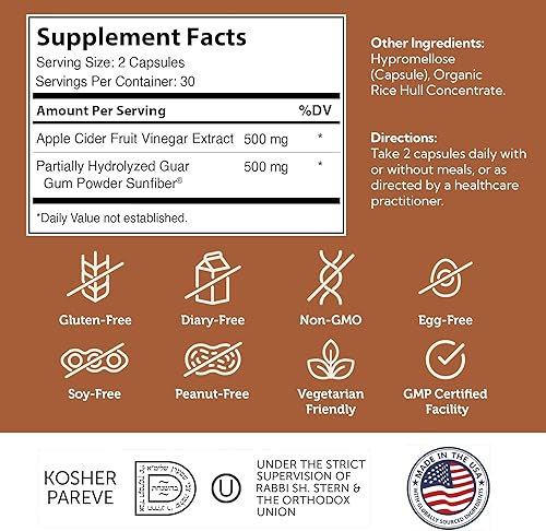 Miniatura 5 de Zahler Cápsulas de vinagre de sidra de manzana con suplemento de fibra, limpieza, apoyo digestivo y metabólico, dieta saludable y apetito, píldoras