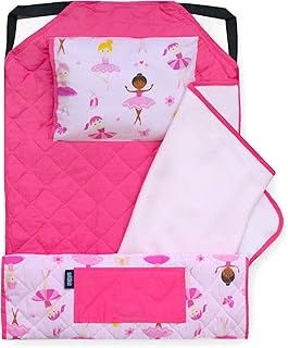 Wildkin All-in-One Modern Nap Mat with Pillow for Toddler Boys and Girls, Ideal for Daycare and Preschool, Features Elastic Corner Straps Cotton Blend Materials, Olive Kids (Ballerina)