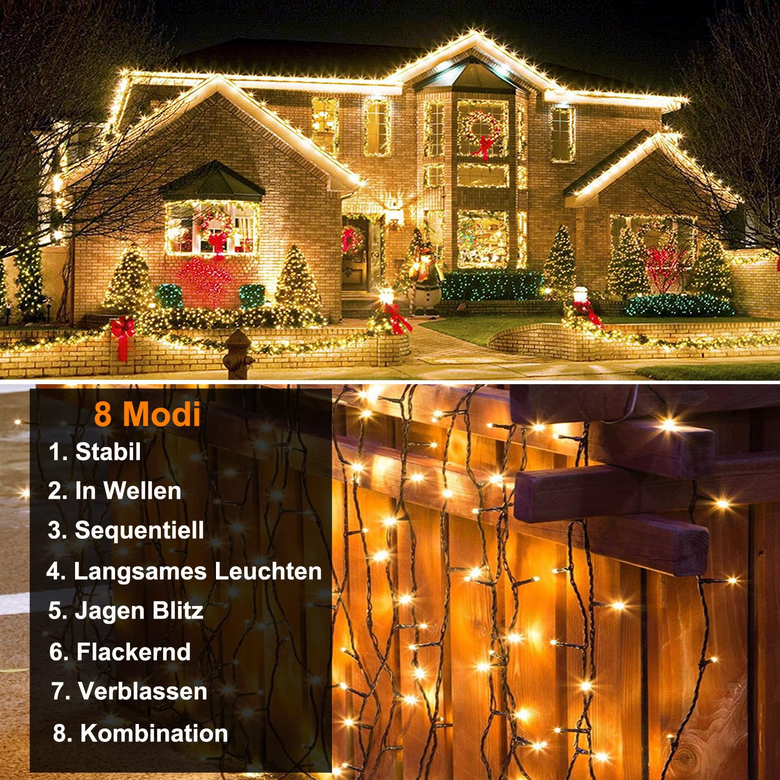 Luci Solari Da Esterno A Filo Di Rame | 20m 200 LED | 8 Modalità E IP65 | Bianco Caldo Per Giardino E Balcone