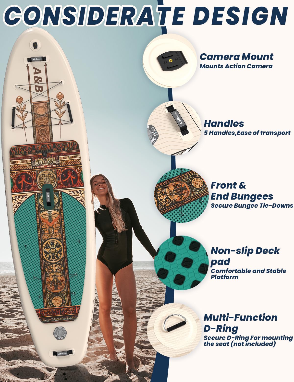 ABBOARD Stand Up Paddling Board Aufblasbar 335cm - Standup Paddle Board mit Premium Zubehör,SUP Board 200kg Tragkraft für 2 Personen Familien Anfänger
