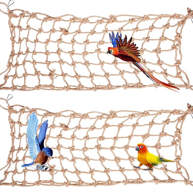 2 Paquetes de Red de Escalada Colgante, Hamaca para Pájaros con 8 Ganchos, Accesorios de Jaula