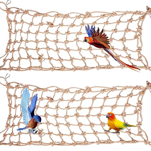 2 Packs Hanging Climbing Net Parrot, Swing Hammock for Birds with 8 PCS Hooks Cage Accessories Rope Ladder Small Animal Supplies Cockatiel Toys for Bird Hamster (50x 40cm)
