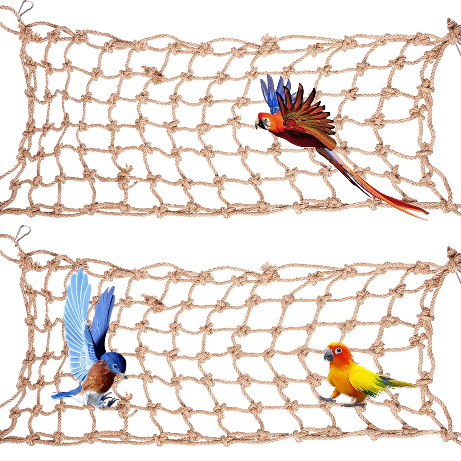 2 Packs Hanging Climbing Net Parrot, Swing Hammock for Birds with 8 PCS Hooks Cage Accessories Rope Ladder Small Animal Supplies Cockatiel Toys for Bird Hamster (50x 40cm)