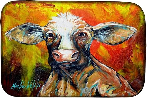 Caroline's Treasures MW1277DDM - Tapete de secado de platos con diseño de vaca feliz, absorbente para secado de platos, para encimera de cocina,