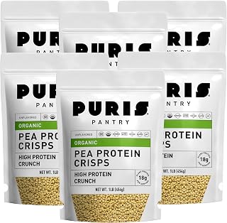 PURIS Organic Pea Protein Crisps, Certified Organic Pea Protein Isolate, Keto Protein Crunch, Made 100% in The USA, Non-GMO, Gluten Free, No Sugar, No Soy, 18g Protein, 7g Carbs, Unflavored (1 lb (6-Pack))