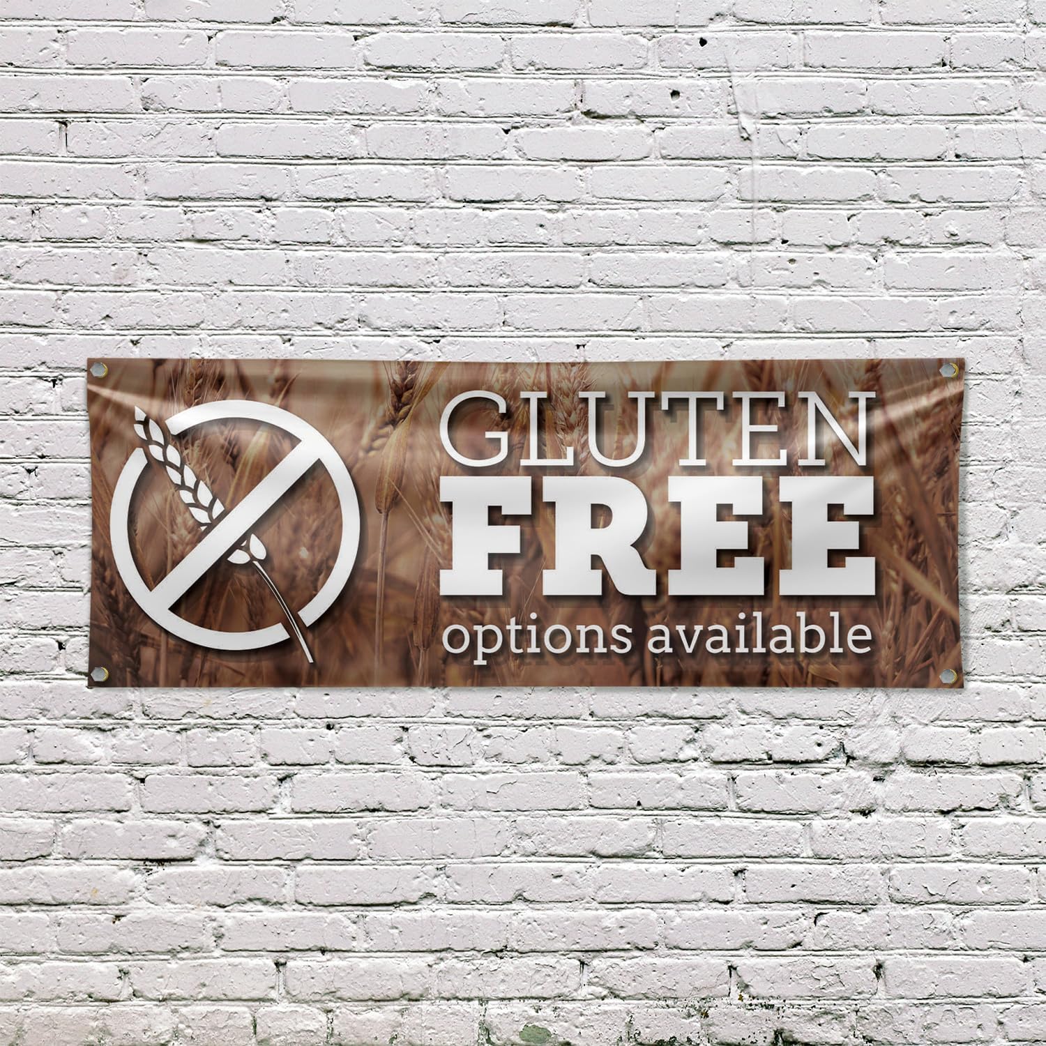 Gluten Free Options Available Banner Sign 18 Inch x 48 Inch | 13 oz Vinyl with Metal Grommets | Heavy-Duty Single-Sided Outdoor Durable Printed High-Quality Weatherproof | Made in the USA