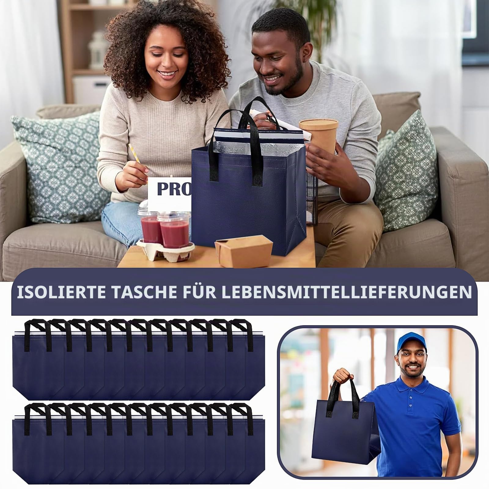 100 Stück Klein Lunchtasche, Thermotasche mit Folienfutter, Isolierte Takeaway Tasche, Faltbare Isoliertasche für Speisen zum Mitnehmen, Kleinformat für Restaurant und Imbiss