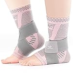 INDEEMAX Ankle Brace for Women & Men, Ankle Compression Sleeve Support Copper Infused Ankle Brace for Sprained Ankle, Plantar Fasciitis Sports, Achilles Tendonitis Pain Relief, Pink Silver, S