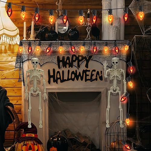 Miniatura 4 de Couah Tira de luces de llama parpadeante de Navidad con 27 bombillas de llama naranja y púrpura transparentes C7 (2 de repuesto), tira de luces de