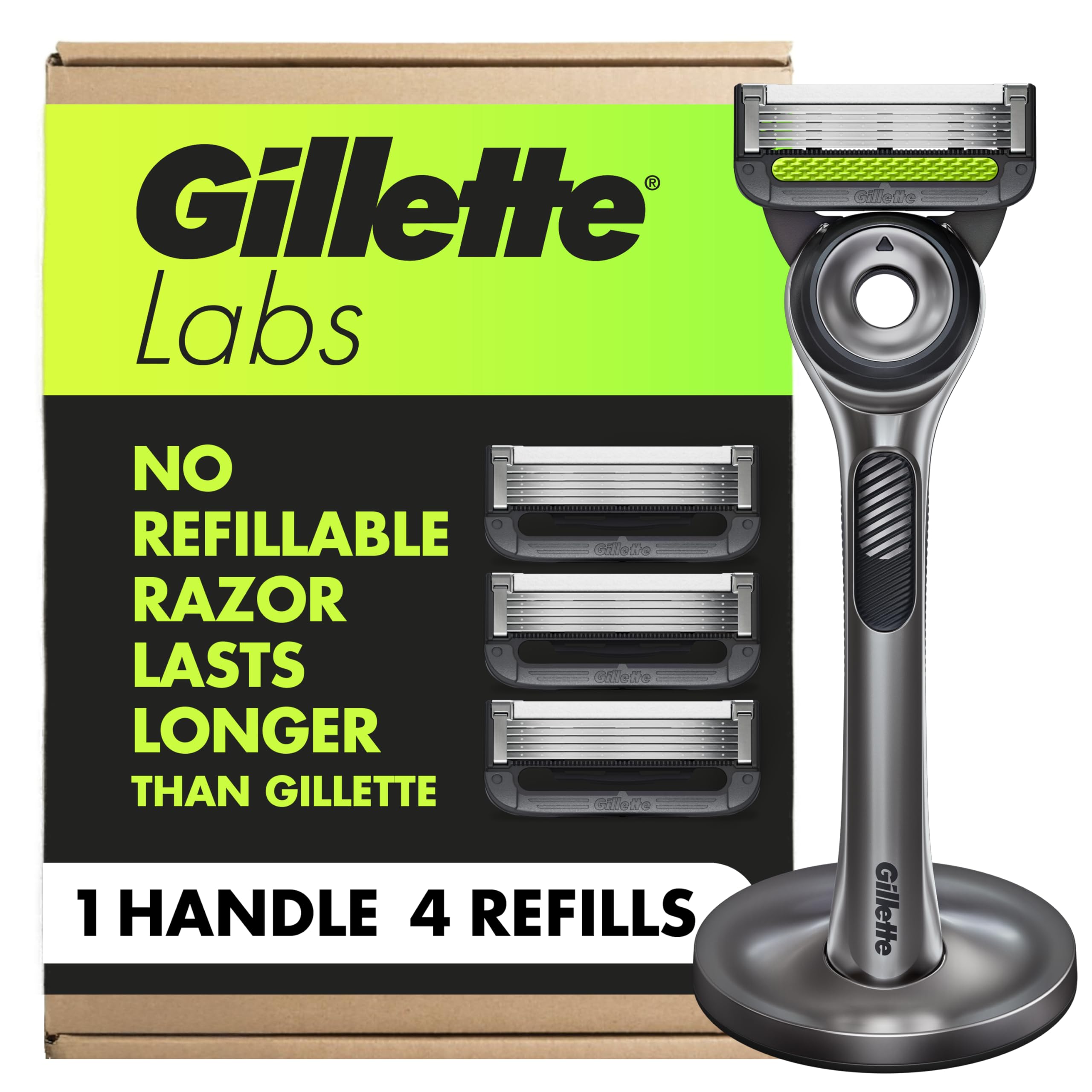 GilletteLabs with Exfoliating Bar by Gillette Razor for Men - 1 Handle, 4 Razor Blade Refills, Holiday Gifts for Men, Includes Premium Magnetic Stand