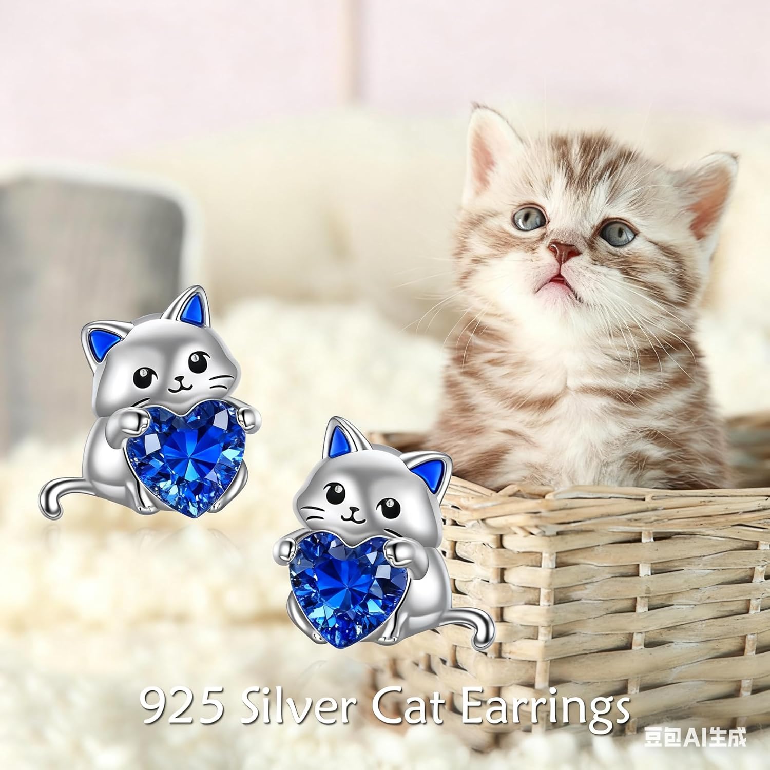Cat Birthstone Earrings for Women Sterling Silver Cute Cat Stud Earrings Jewelry Gifts