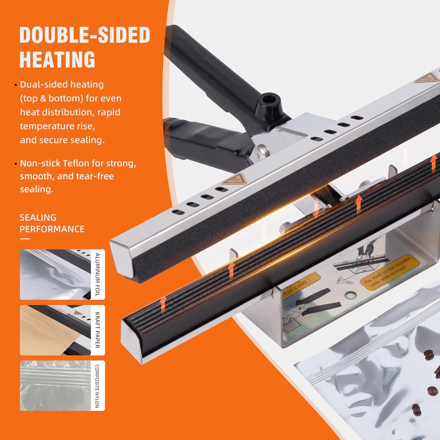 Mylar Bag Sealer 305mm Adjustable Handheld Crimper and Heat Sealer for 12 Inch Mylar Bags Foil Bags Food and Snack Storage