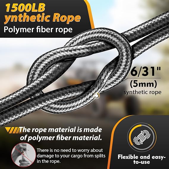 Portable Drill Winch of 1500 LB, Grey Handheld Drill Winch with 40 Foot Synthetic Rope, Rotate The Hook 360 Degrees, for Lifting & Dragging (Down Strap with D Rings)