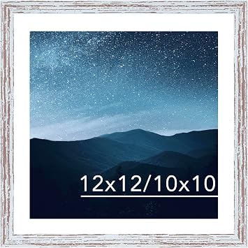 JCJMY 12x12 Picture Frame Rustic White with 10x10 Mat for 30 x 30cm Diamond Art Painting, Display Photo 12 x 12 Without Mat, Wall Hanging Large Frame with Plexiglass