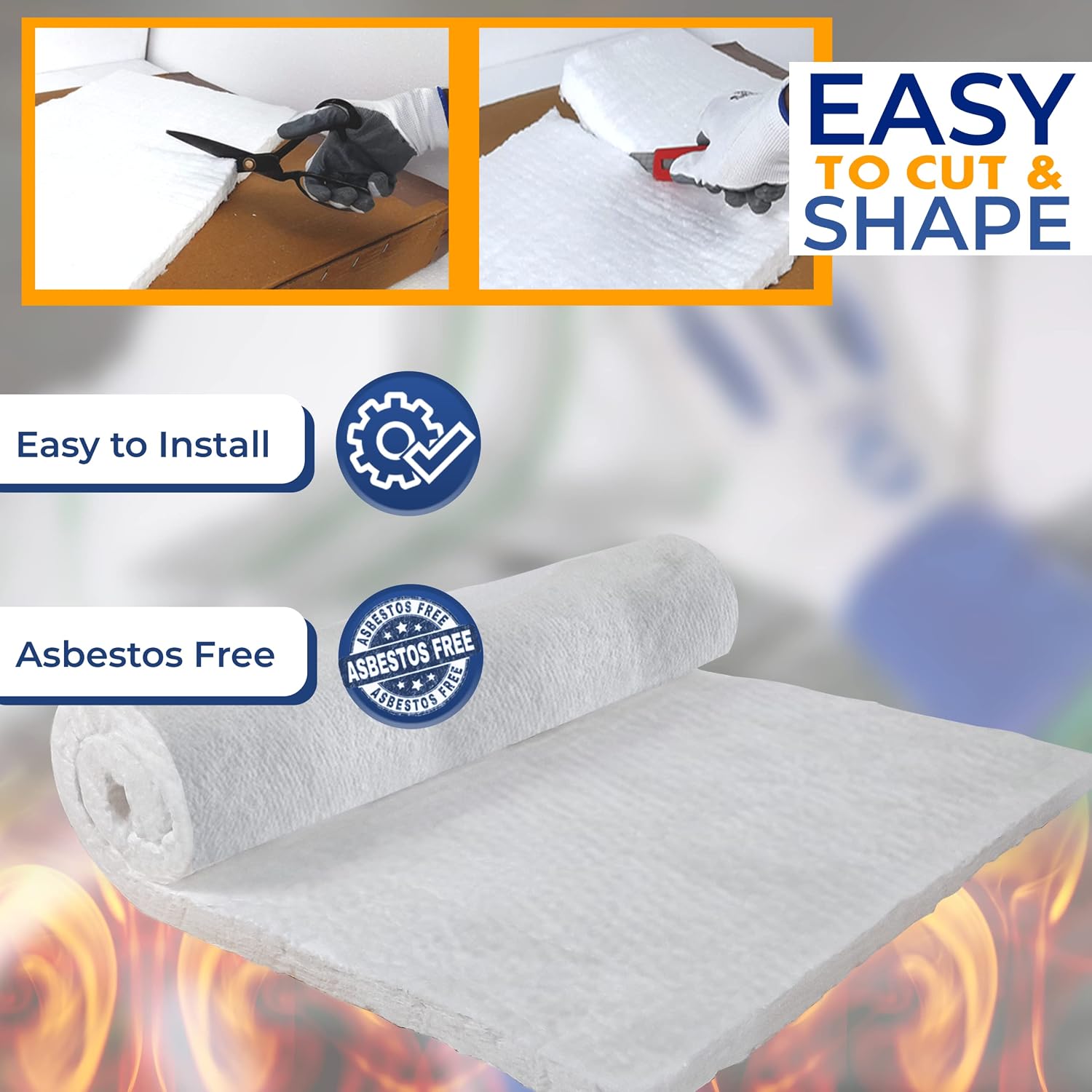 SIMOND STORE Ceramic Fiber Blanket - 8# 2400F, 2" x 12" x 24", High Temp Fireproof Insulation for Fireplace Wood Stove Pizza Oven Forge Furnace Chimney Kiln Boiler Dishwasher Insulation