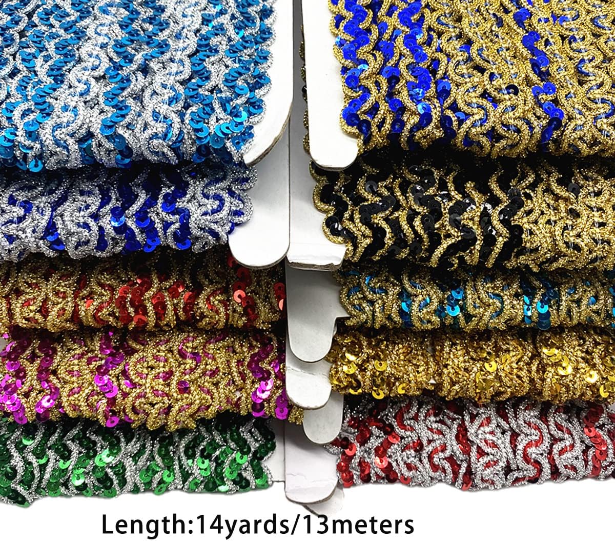 Zhiheng 14 Yards Scalloped Edge Ribbon Wide 1cm Sequin Trim with Gold Silver Trimming Scroll Braid Lace for Sewing Party Cosplay Wedding Clothes DIY Vintage Accessories (Green)