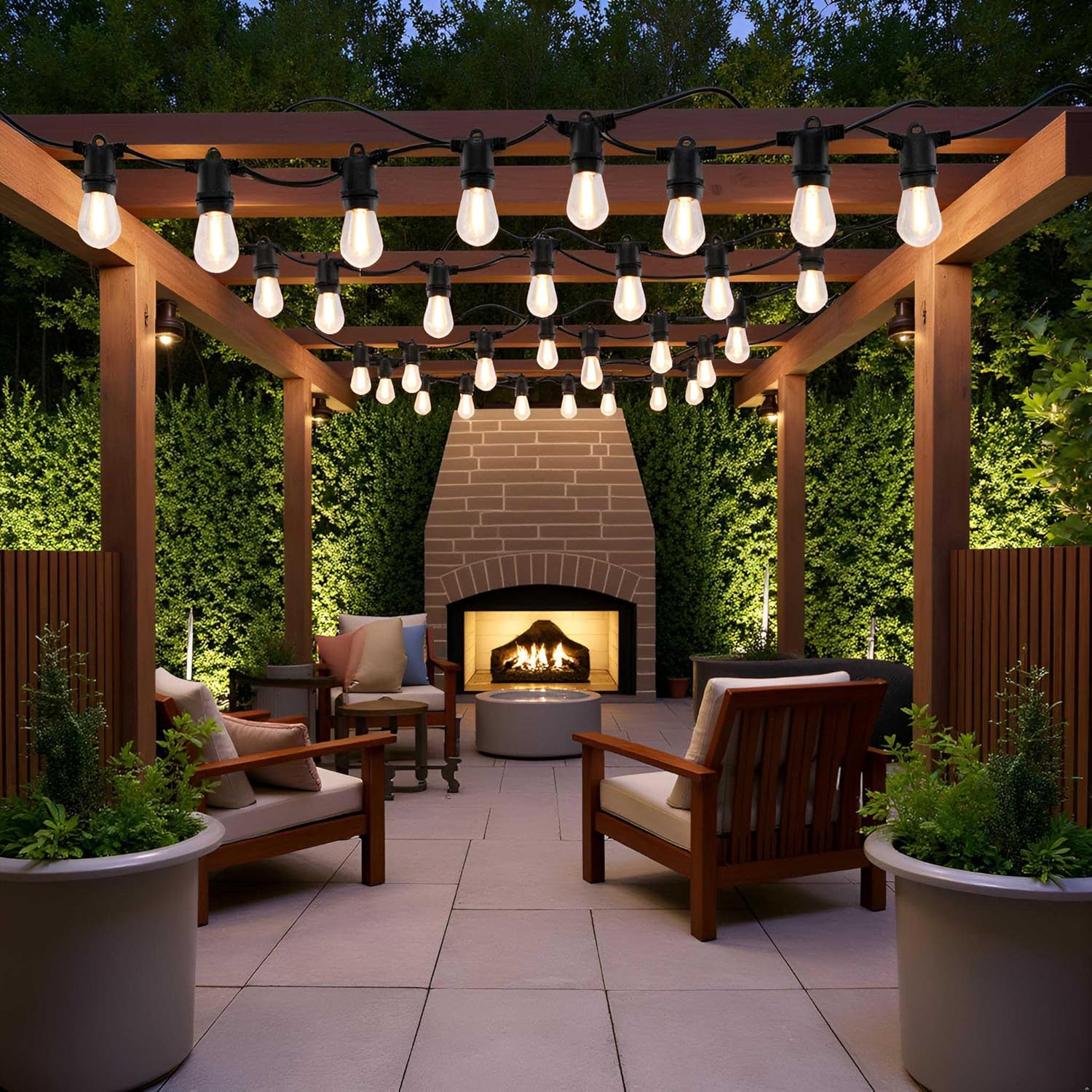 LED Patio String Lights, 70ft 30 Lights Adapter Powered, E26 Socket with S14 Bulbs Weatherproof Outdoor Bistro Lights (2 Sets of 15 Lights - Adapter)