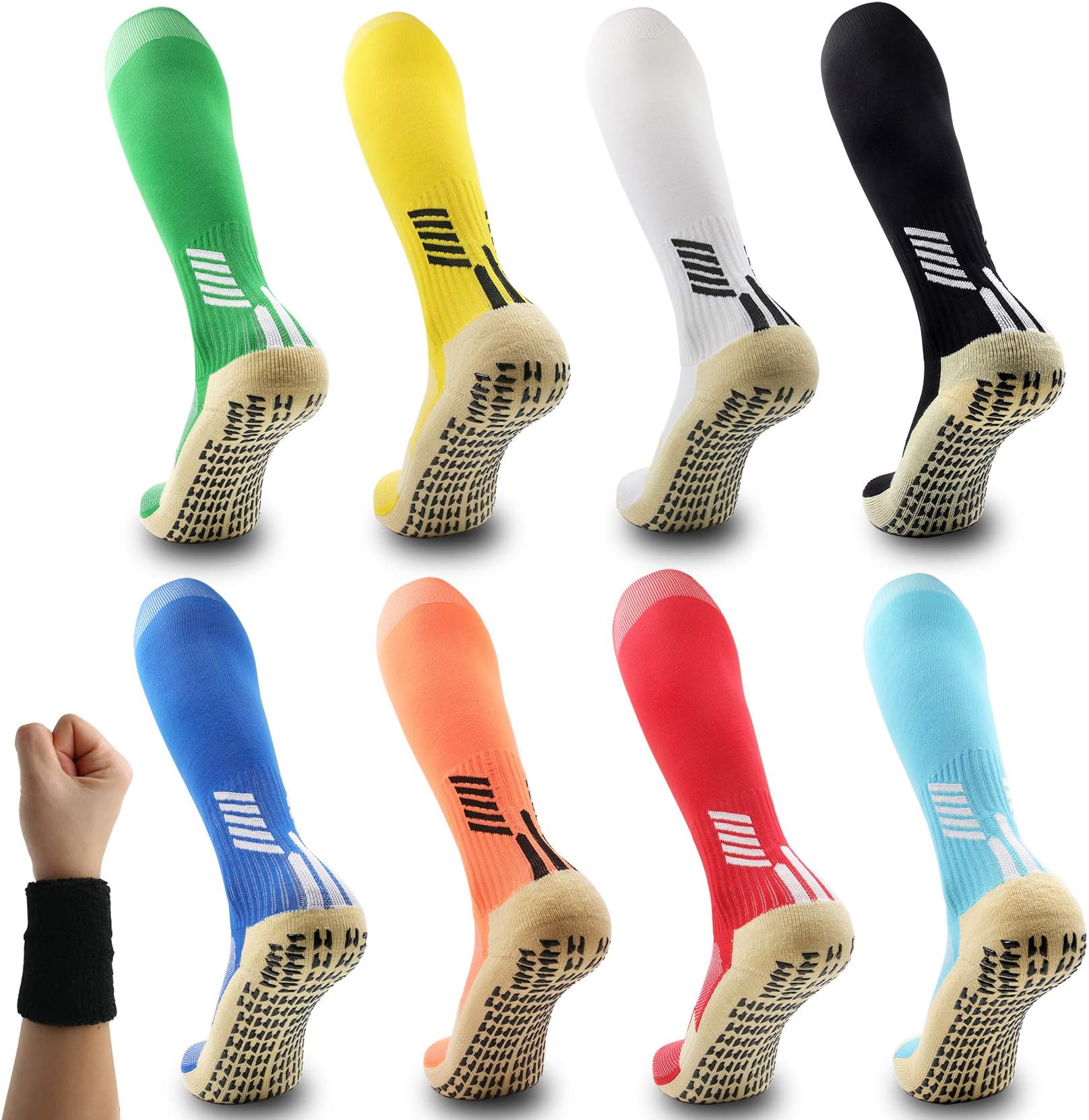 Anti-Slip Compression Socks | Long Over-the-Calf Sports Socks for Football Basketball Soccer | Non-Slip Rubber Grip | Men & Women Running Hiking Cycling Gym (11 Colour)