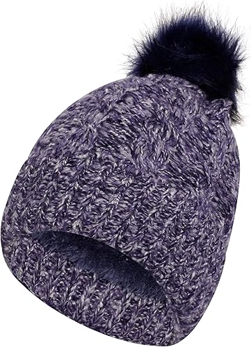 Loxdonz Gorro de punto grueso para mujer con pompón forro polar gorro cálido