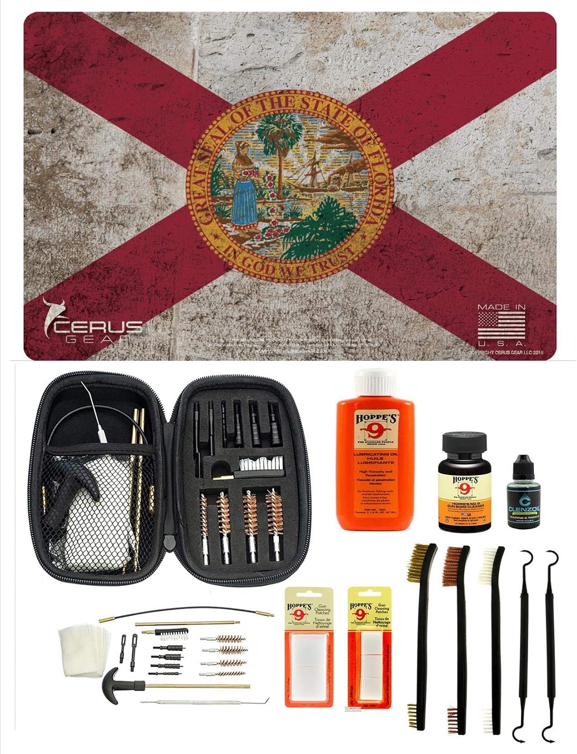 EDOG Range Warrior 27 Pc Gun Cleaning Kit - Florida State Flag Handgun Honor & Pride Pistol Mat & Range Warrior .22 .38 .357 9MM .45 Gun Cleaning Kit & Tac Book Cleaning Essentials Kit