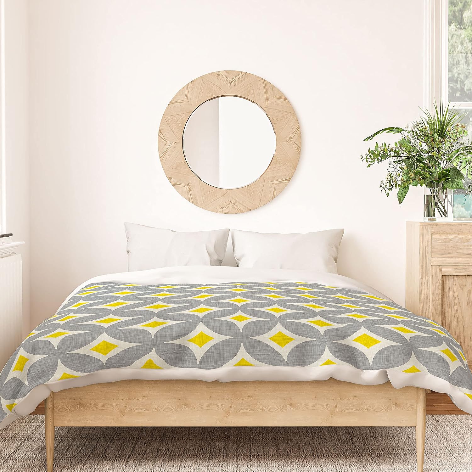 Deny Designs Cotton Duvet, Holli Zollinger Diamond Circles Yellow, Queen