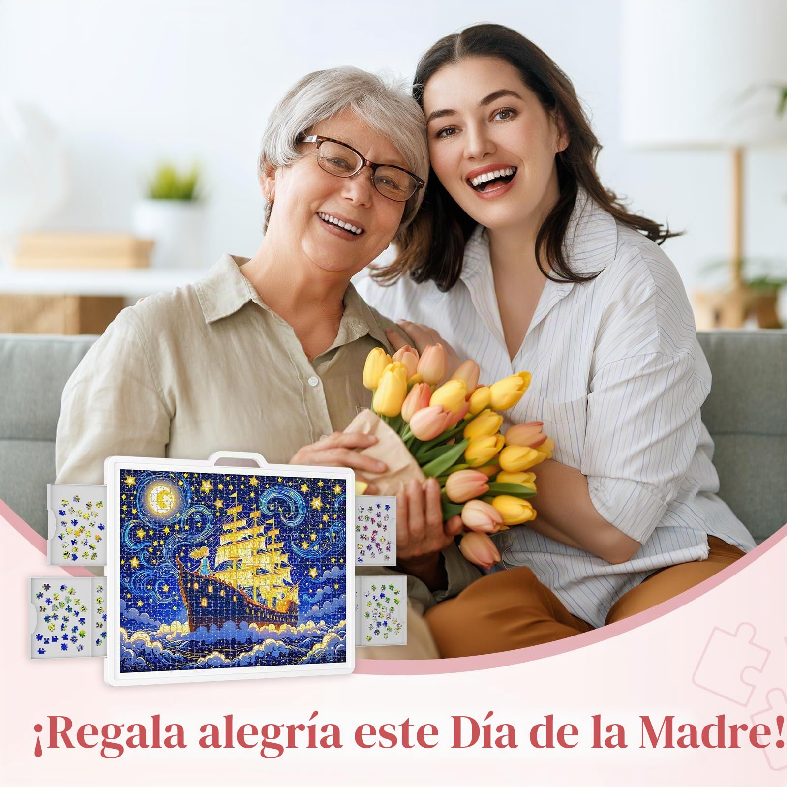 Lifewit 1500 PCS Puzzle Board, Tabla de Rompecabezas con 4 Cajones and Tapas, Multifuncional Plástico Tablero Puzzles Giratorio de 360°, 89 x 68.5cm, Blanco