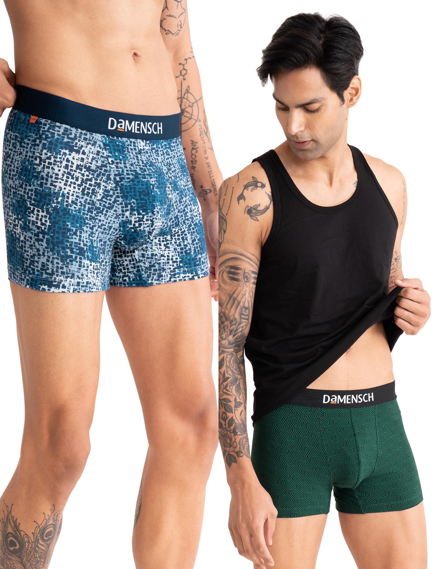 DAMENSCHRegular Fit Printed Cotton Blend Trunk Underwear Anti-Bacterial Moisture Wicking Breathable Microfibre Waistband Deo-Cotton Trunks for Men