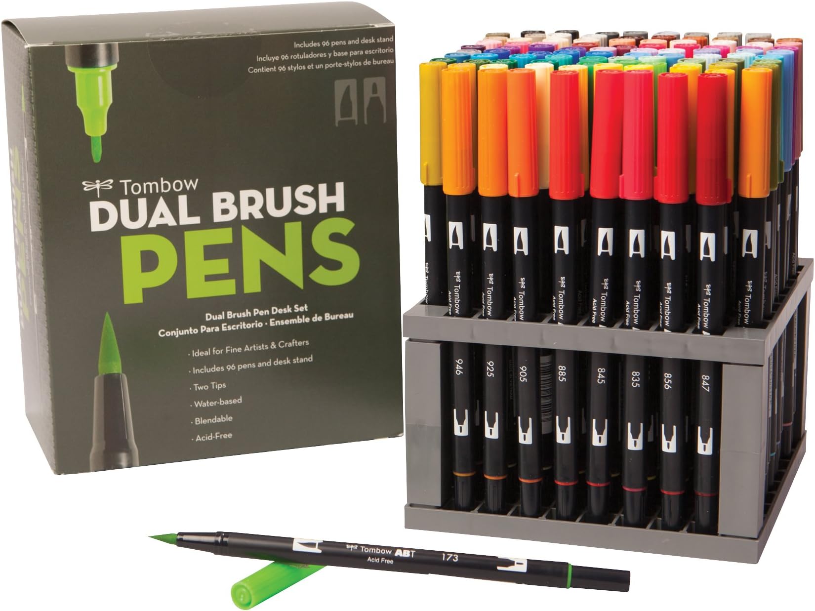 Tombow 56149 Dual Brush Pen Art Markers, 96 Color Set with Desk Stand. Blendable, Brush and Fine Tip Markers with Stand
