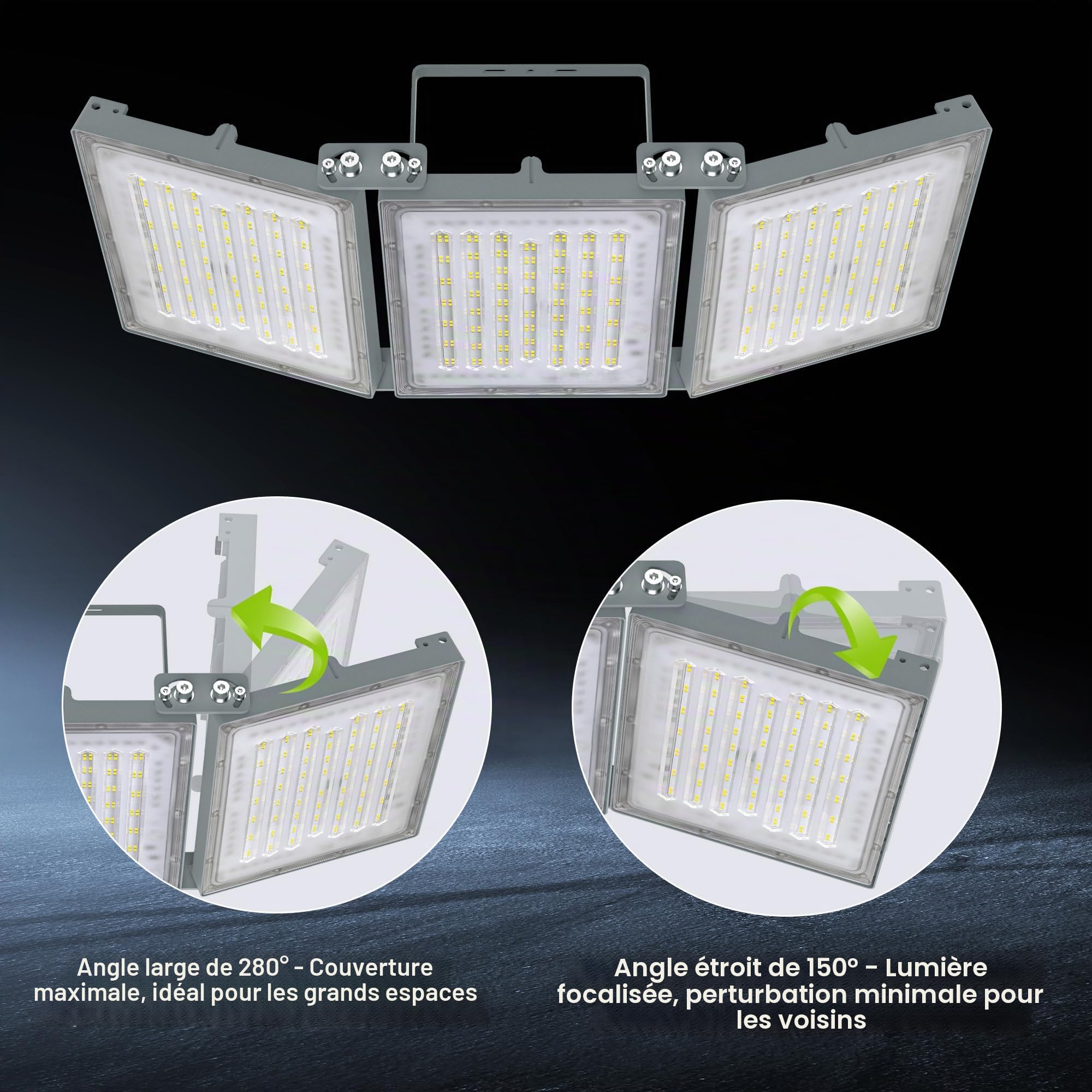 STASUN Projecteur led extérieur 480W 48000LM,6000K spot led,luminaire exterieur étanches IP66 avec angle réglable,adaptés aux stades et aux arrière-cours