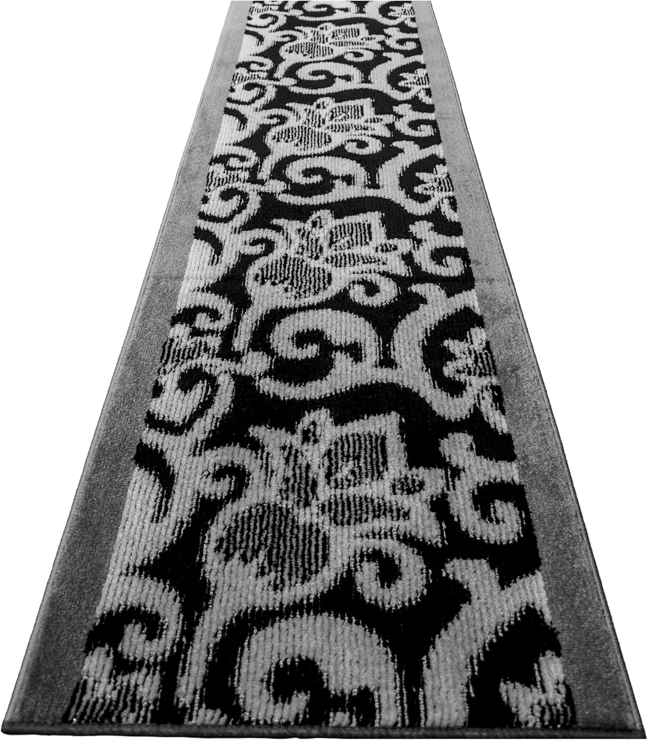 Hallway Runner Rug with Non Slip Rubber Backing, 26 inch x 6 ft, Lily Black & Silver, Carpet Runner Rug for Entryway, Kitchen, Bathroom, Bedroom, Laundry Room,Machine Washable, Custom Length
