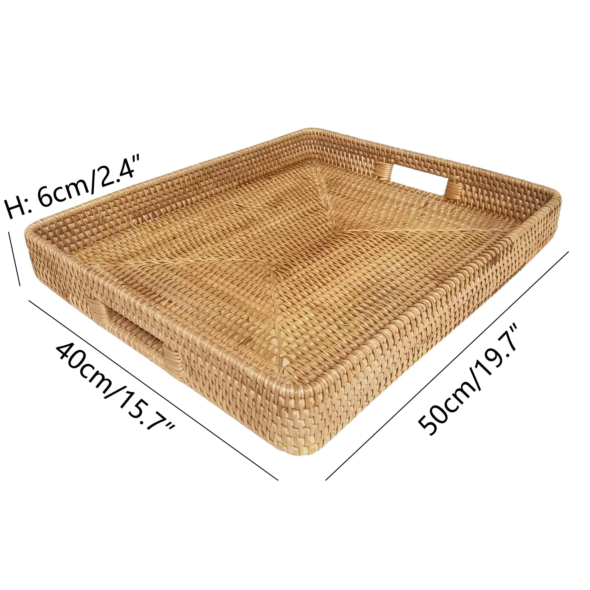 i-lan 50,8 cm große, handgefertigte rechteckige Serviertabletts mit ausgeschnittenen Griffen, rustikale dekorative Rattan-gewebte Platte für Frühstück, Obst, alle Gerichte und Tischzubehör.
