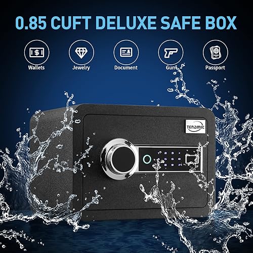 Miniatura 3 de Tenamic Caja de seguridad biométrica de huellas dactilares, 0.85 pies cúbicos, impermeable, con luz de inducción y cuero, acero de aleación sólida