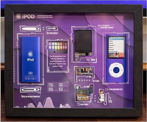 Desmontado iPod Nano 4ª generación de arte con marco, desmontaje de iPod Nano 4 deconstruido, regalo de ventilador de Apple, decoración de pared