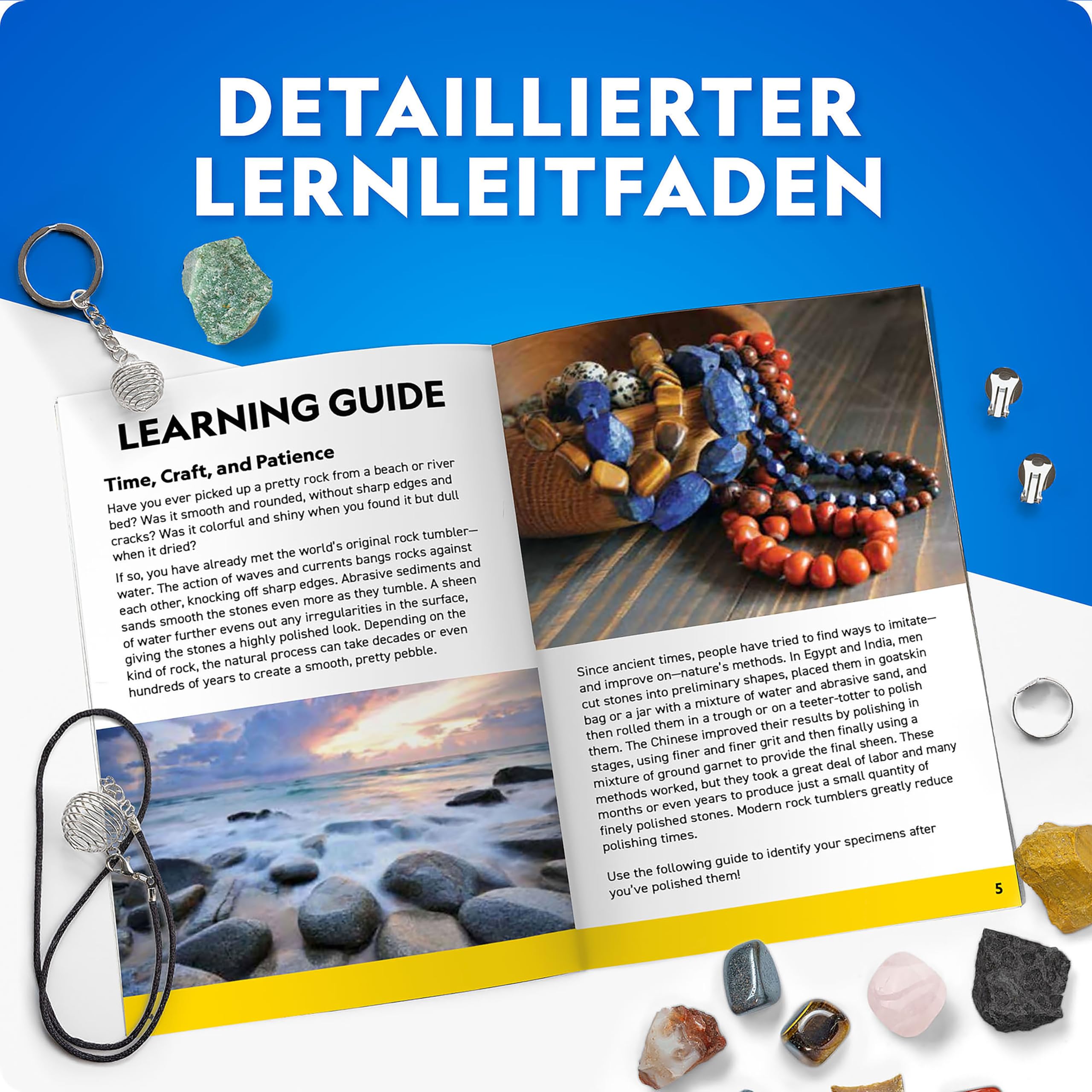 NATIONAL GEOGRAPHIC Trommel-Nachfüllset – 1,36 kg Rohsteine & Edelsteine zum Polieren, inkl. Amethyst und Quarz – Trommelzubehör mit Schleifmittel & Siliziumkarbid-Schleifpulver