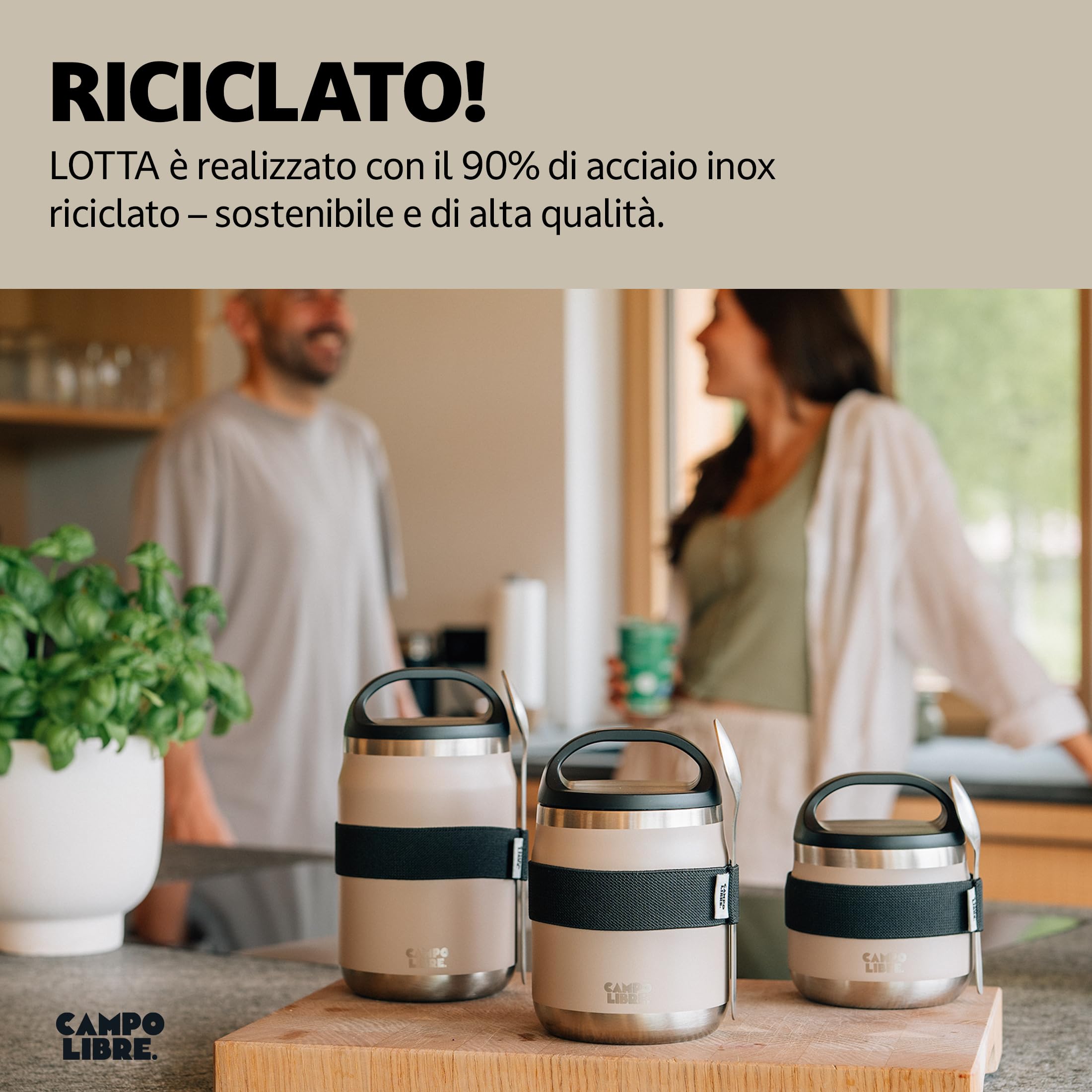 Campo Libre.® Lotta – Thermo per Alimenti Caldi & Freddi – Porta vivande Termico con Cucchiaio – Termo per Adulti o Bambini/Neonati, Schiscetta Pranzo – Ideale da Portare con Sé. Blu. 400ml